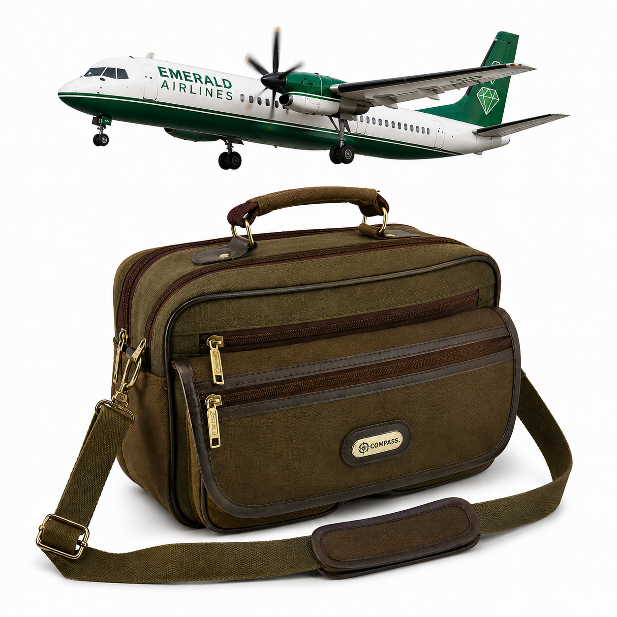 Under Seat Cabin Bag Small 30x25x20cm Olive Tan Faux Suede